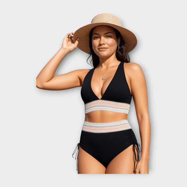 Bikini with Knitted Detail and High-Waisted Brief