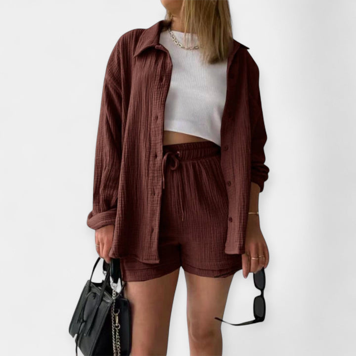 Two-Tone Summer Top and Shorts Set