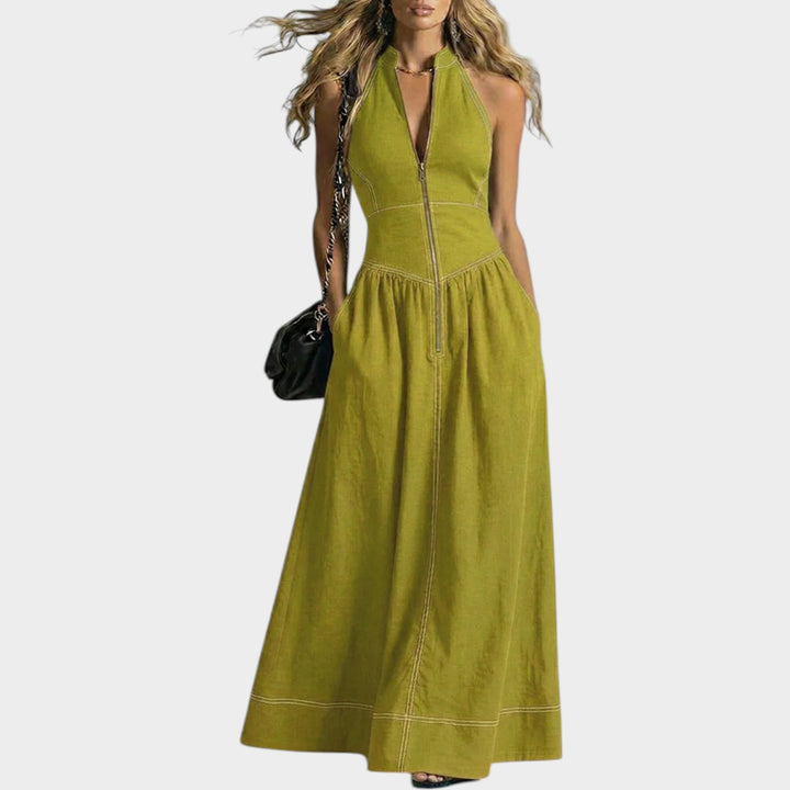 Sleeveless Zip-Front Maxi Dress