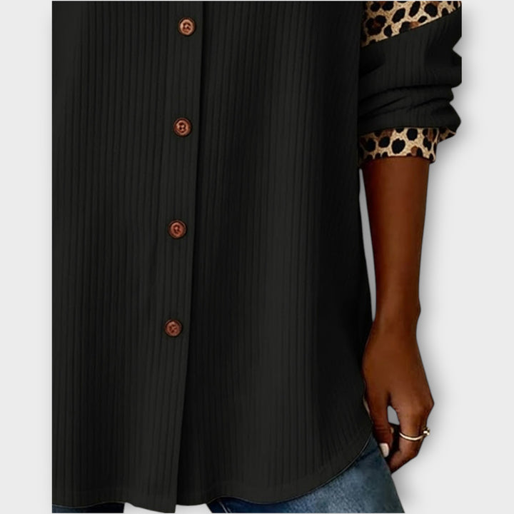Leopard Patchwork Button-Down Top