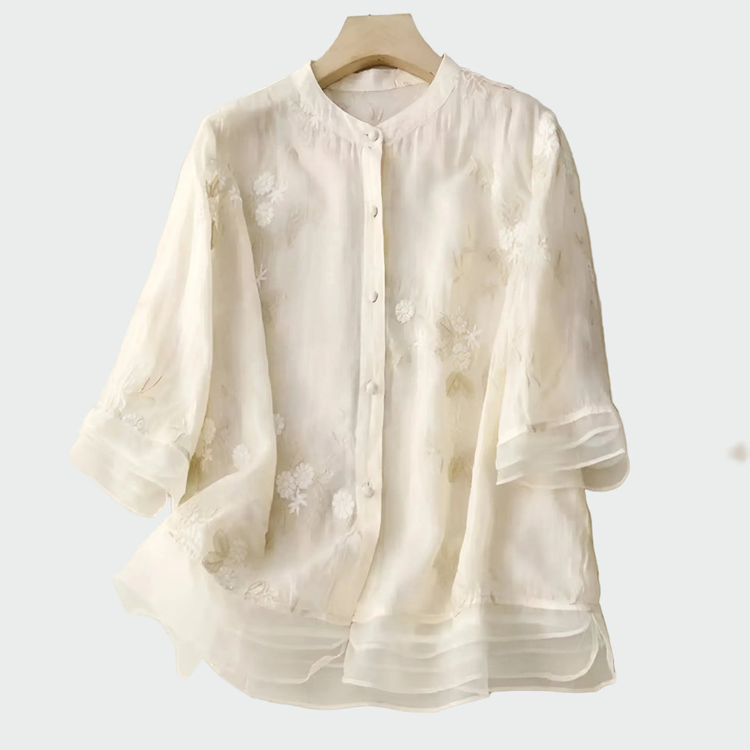 Cotton Top with Embroidered Flowers