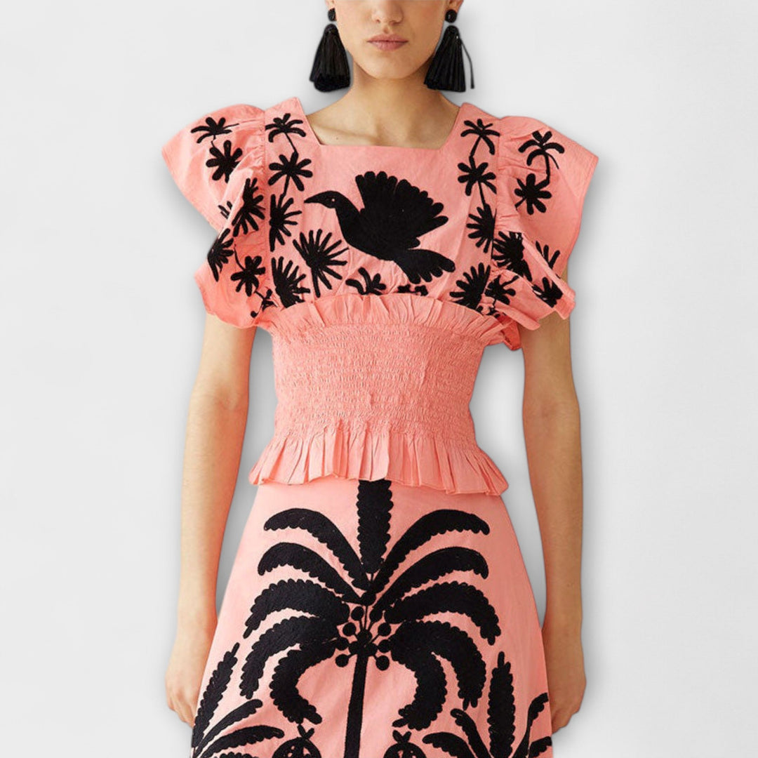 Stylish Tank Top with Palm and Tropical Bird Design
