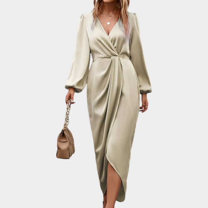 Long Sleeve Satin Wrap Dress