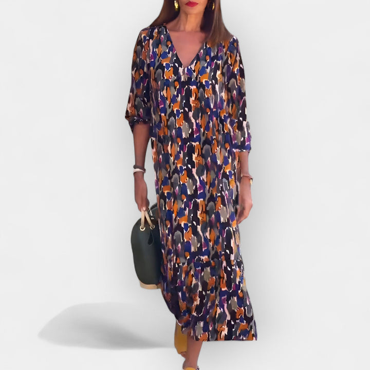 V-Neck Dress with Retro Design