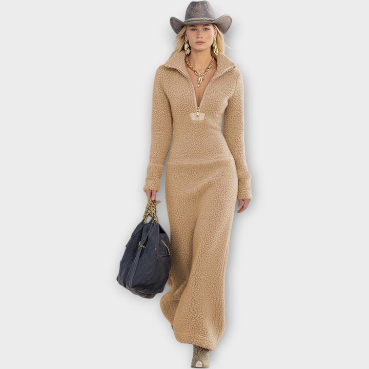 Cozy Chic Zip-Neck Maxi Dress