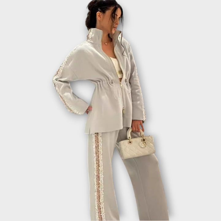 Elegant Sequin-Trim Tailored Set