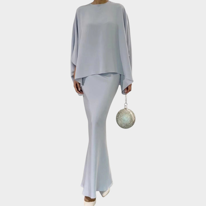 Elegant Draped Cape Two-Piece Set