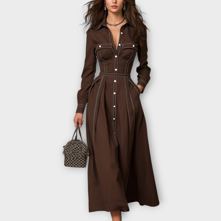 Tailored Button-Front Midi Dress
