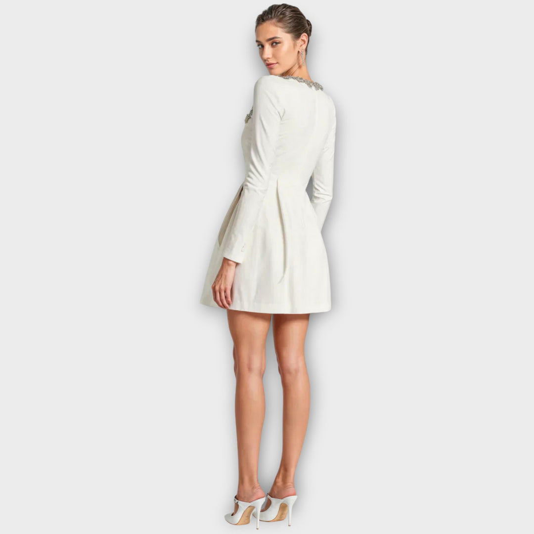 Crystal-Embellished Square Neck Mini Dress