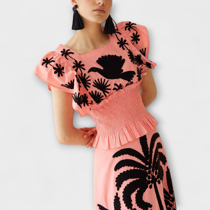 Stylish Tank Top with Palm and Tropical Bird Design