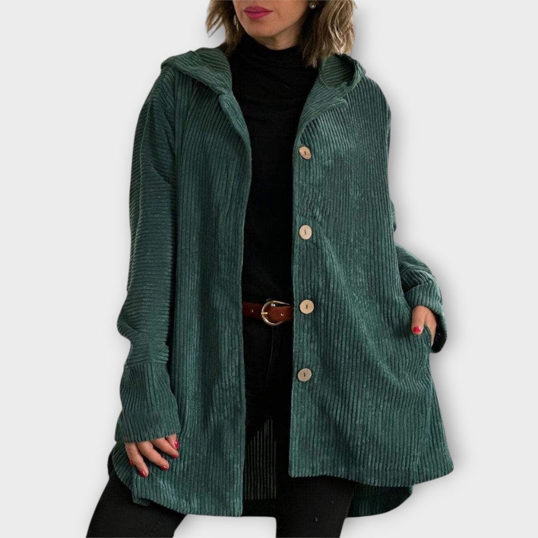 Corduroy Button-Front Hooded Jacket