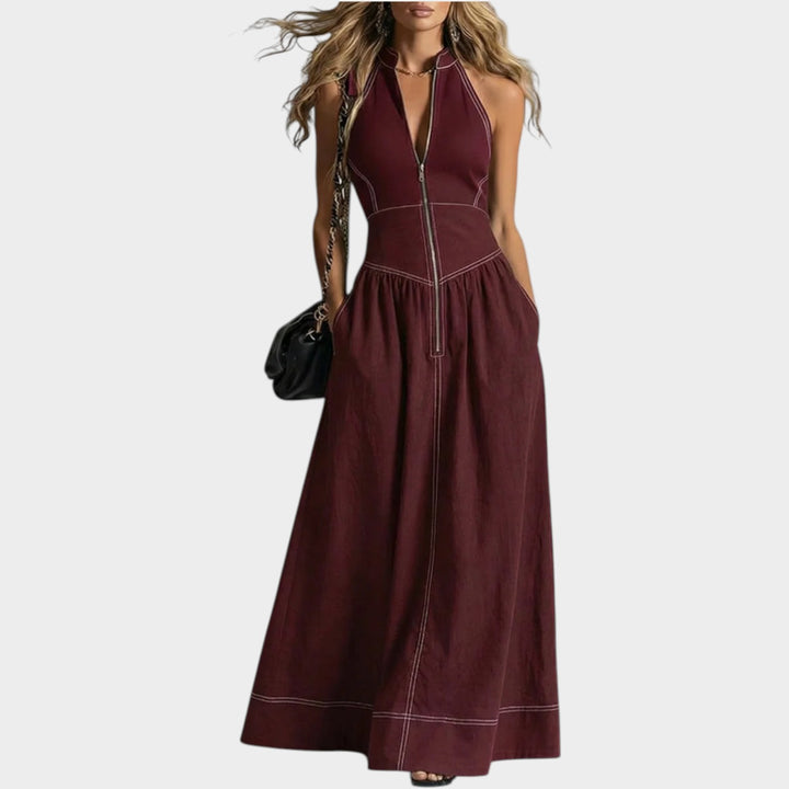Sleeveless Zip-Front Maxi Dress