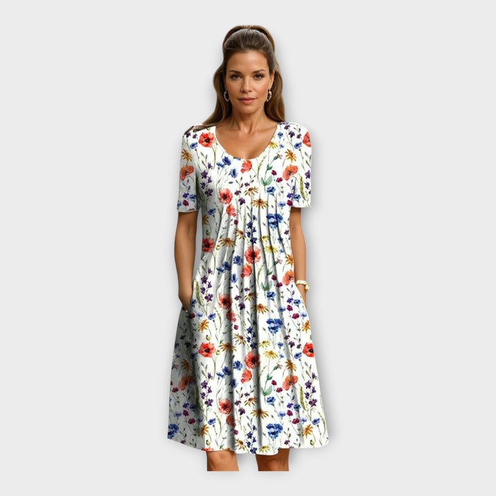 Dress with Floral Design and Short Sleeves