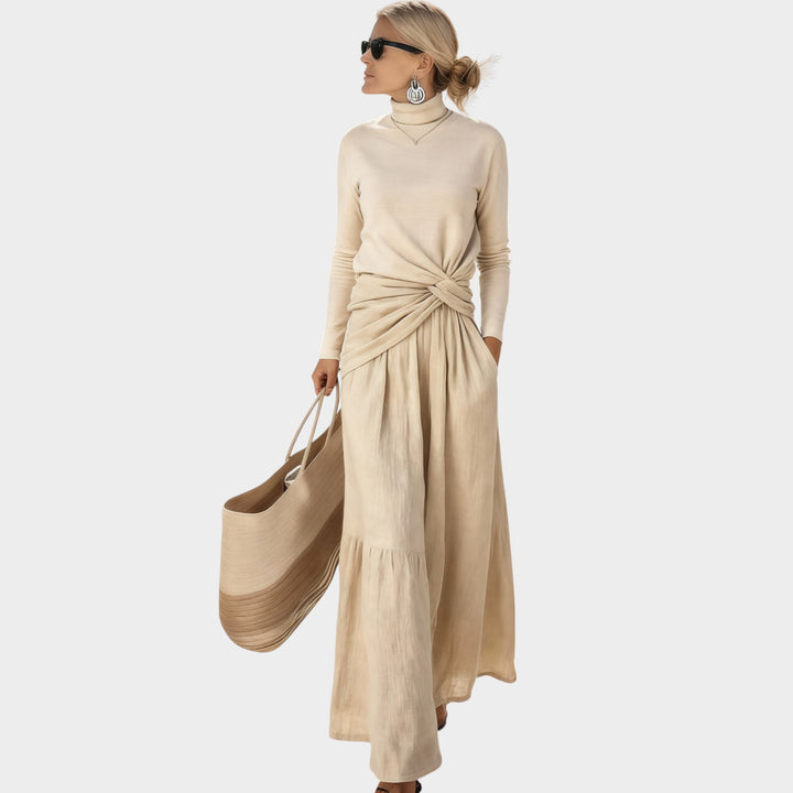 Elegant Twist-Waist Wide-Leg Set