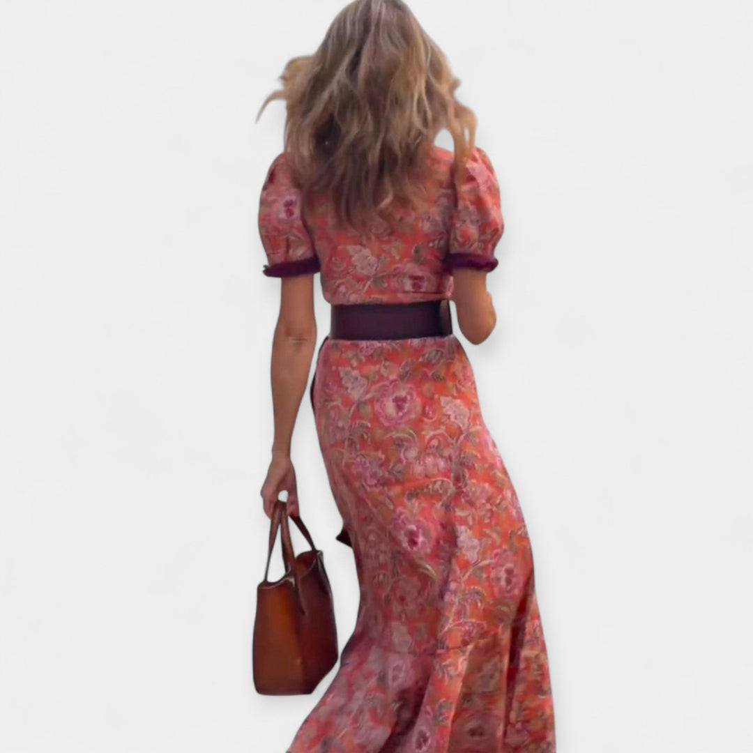 Romantic Dress with Belt and Satin Ruffles