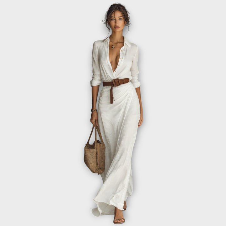 Elegant Draped Button Maxi Dress