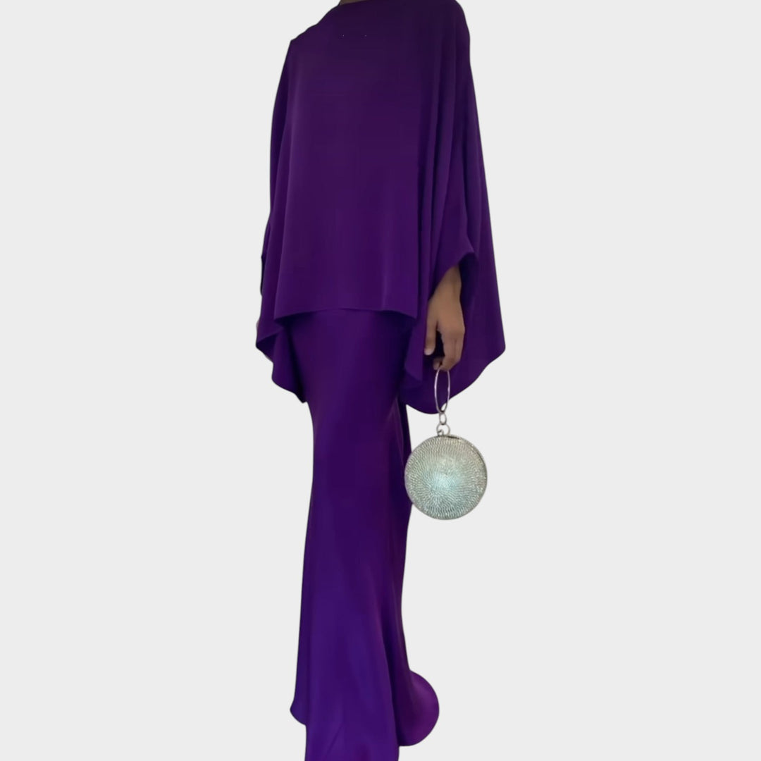 Elegant Draped Cape Two-Piece Set