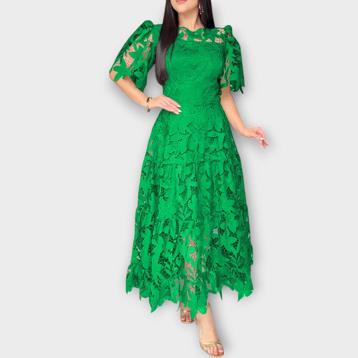 Elegant Floral Lace Midi Dress