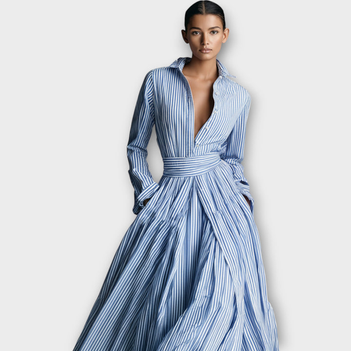 Striped Button-Front Maxi Dress