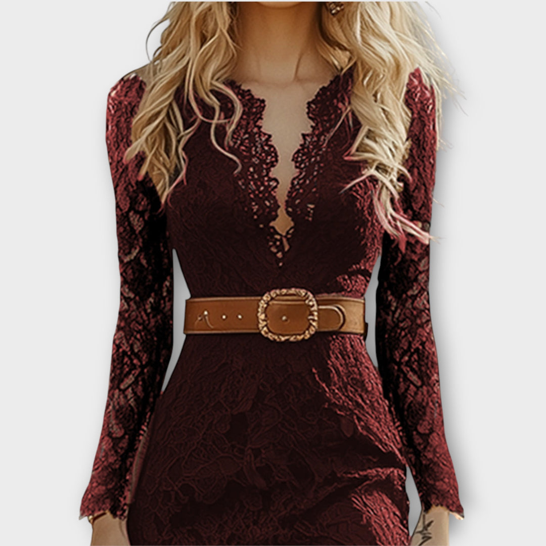 Vintage Bohemian Lace Long Sleeve Midi Dress