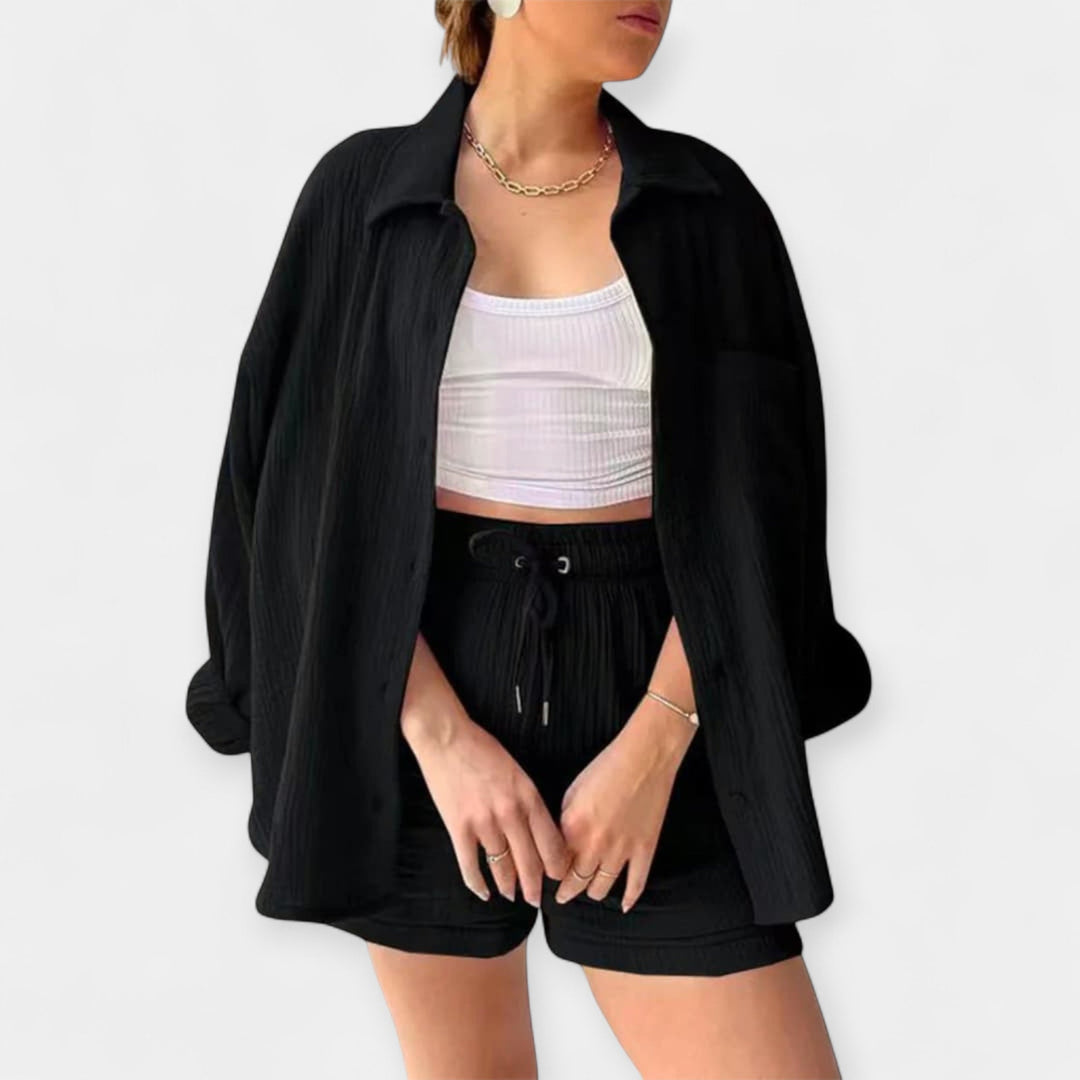Two-Tone Summer Top and Shorts Set