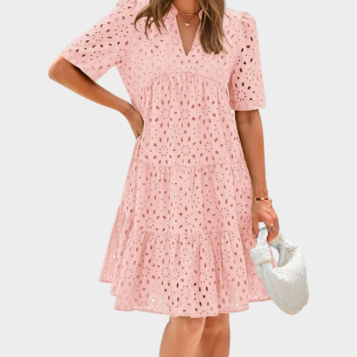 Eyelet Tiered Mini Dress