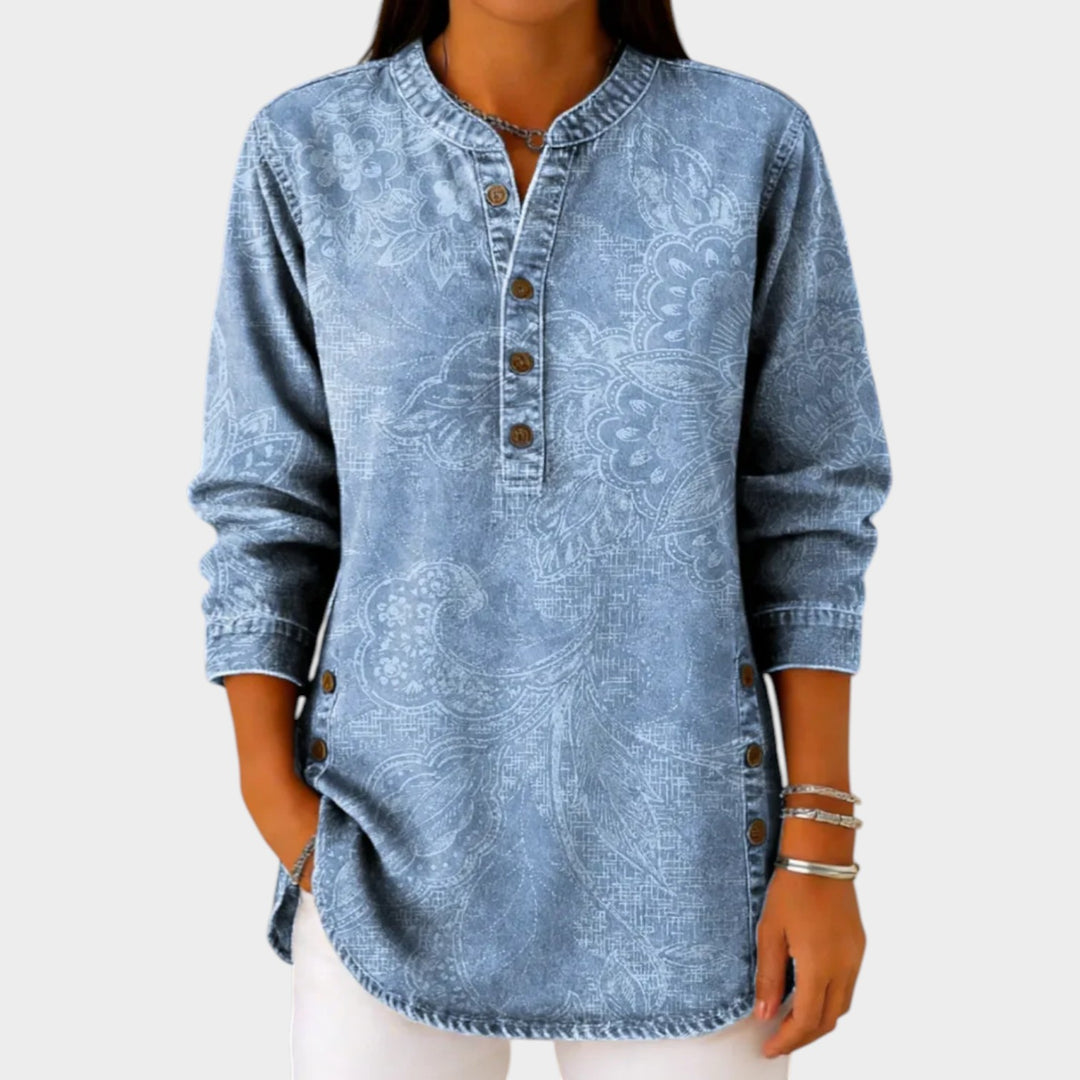Vintage Floral Denim Blouse