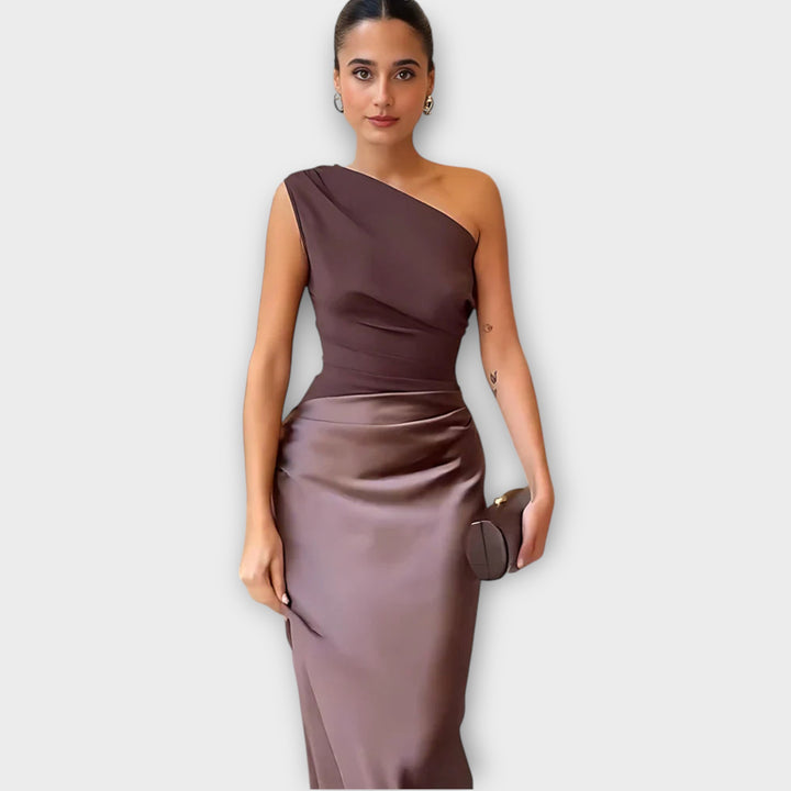 One-Shoulder Satin Evening Gown