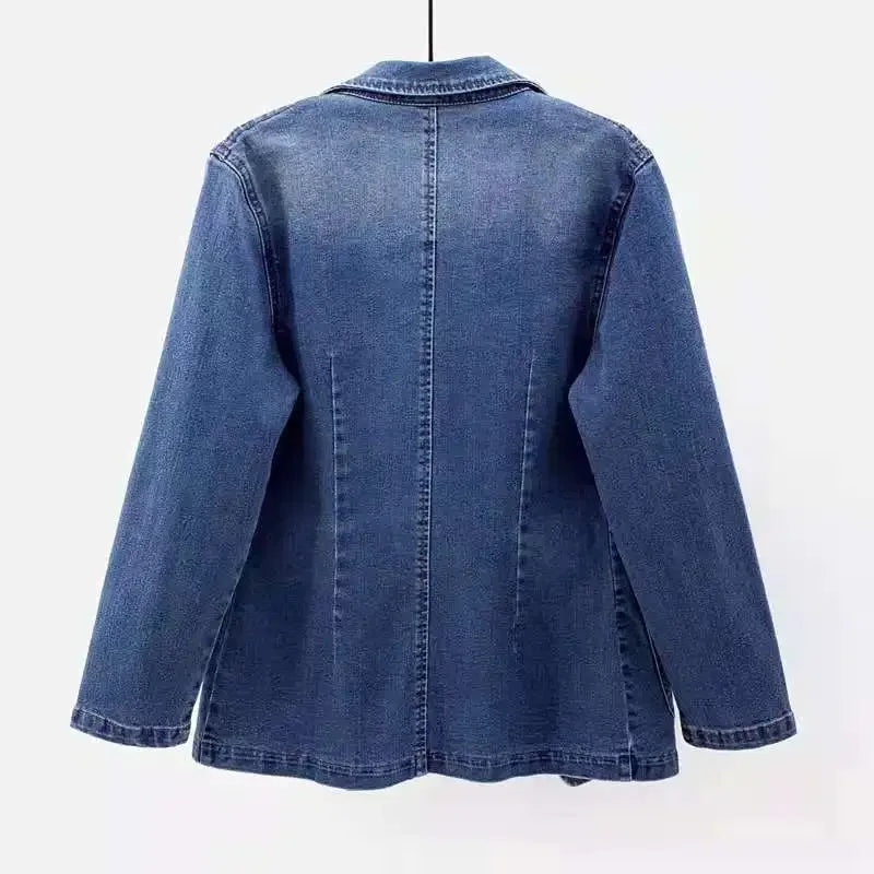 Relaxed Fit Single-Button Denim Blazer