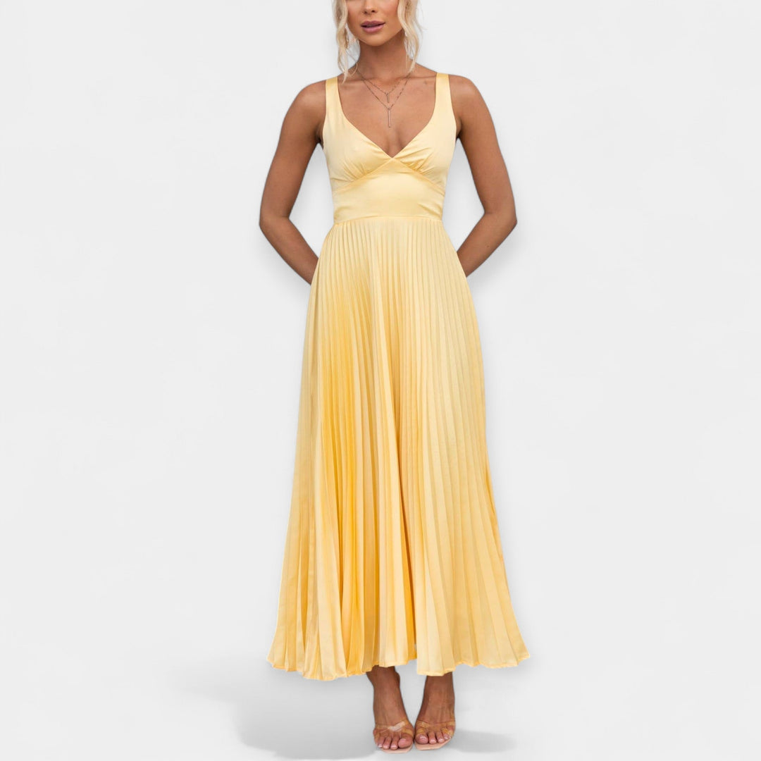 Yellow Pleated Maxi Dress