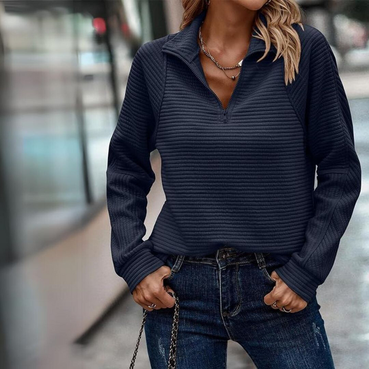 Lela | Ribbed Elegant Zip-Up Sweater