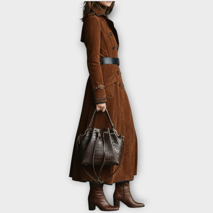 Vintage Suede Double-Breasted Long Coat