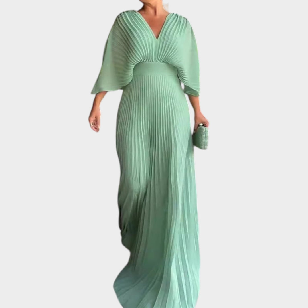 Romantic Pleated V-Neck Maxi Dress