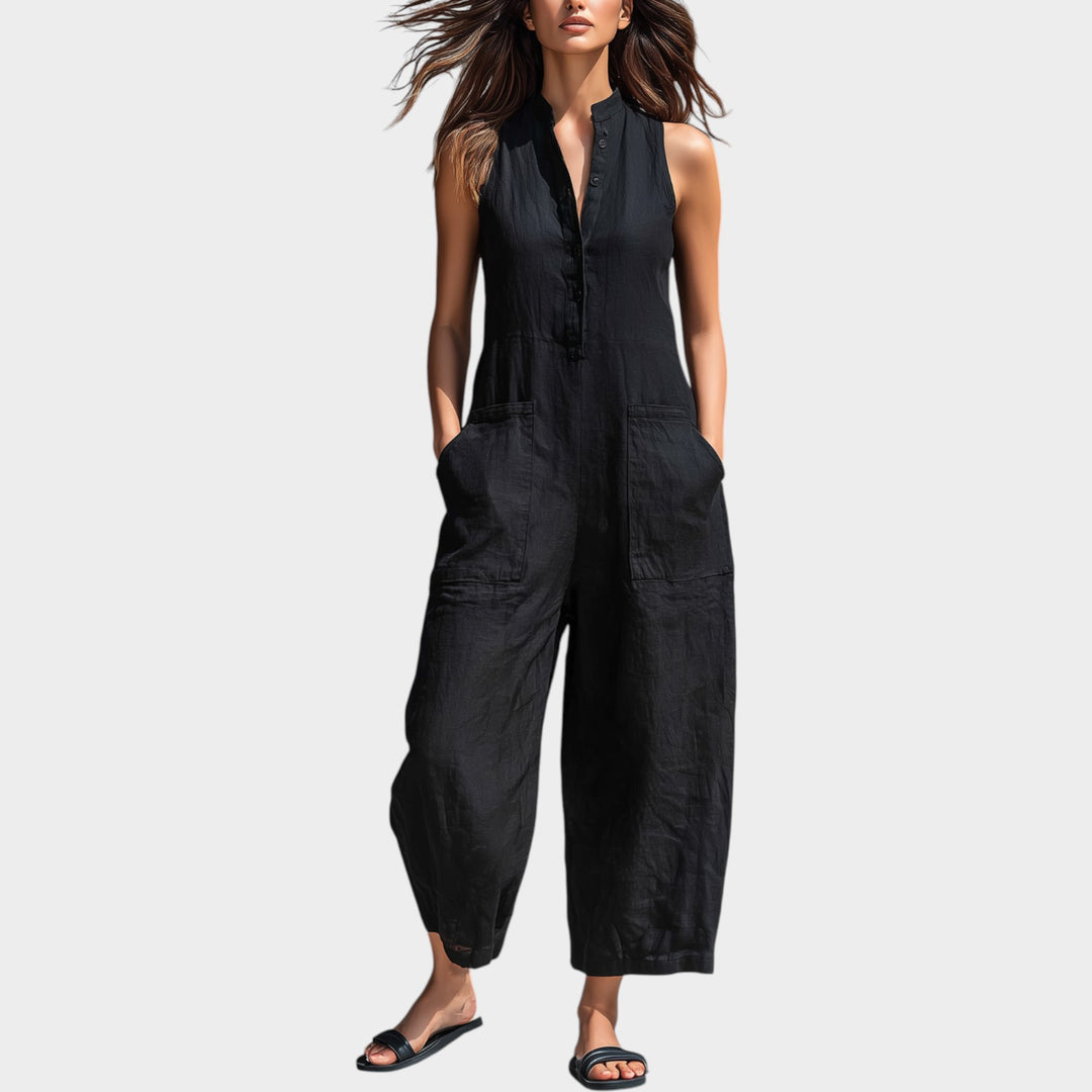 Sleeveless Button‑Front Jumpsuit