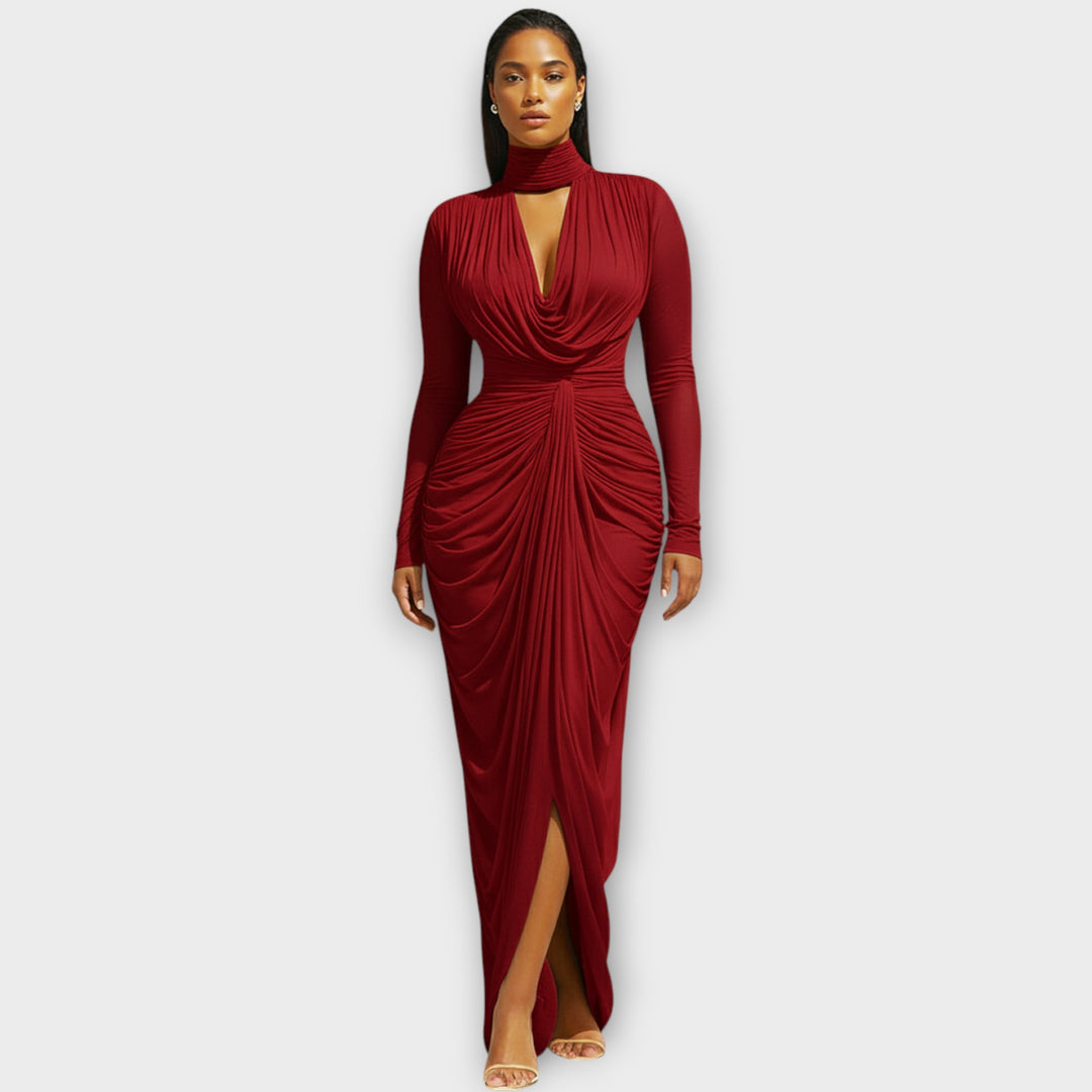Elegant High-Neck Draped Evening Gown