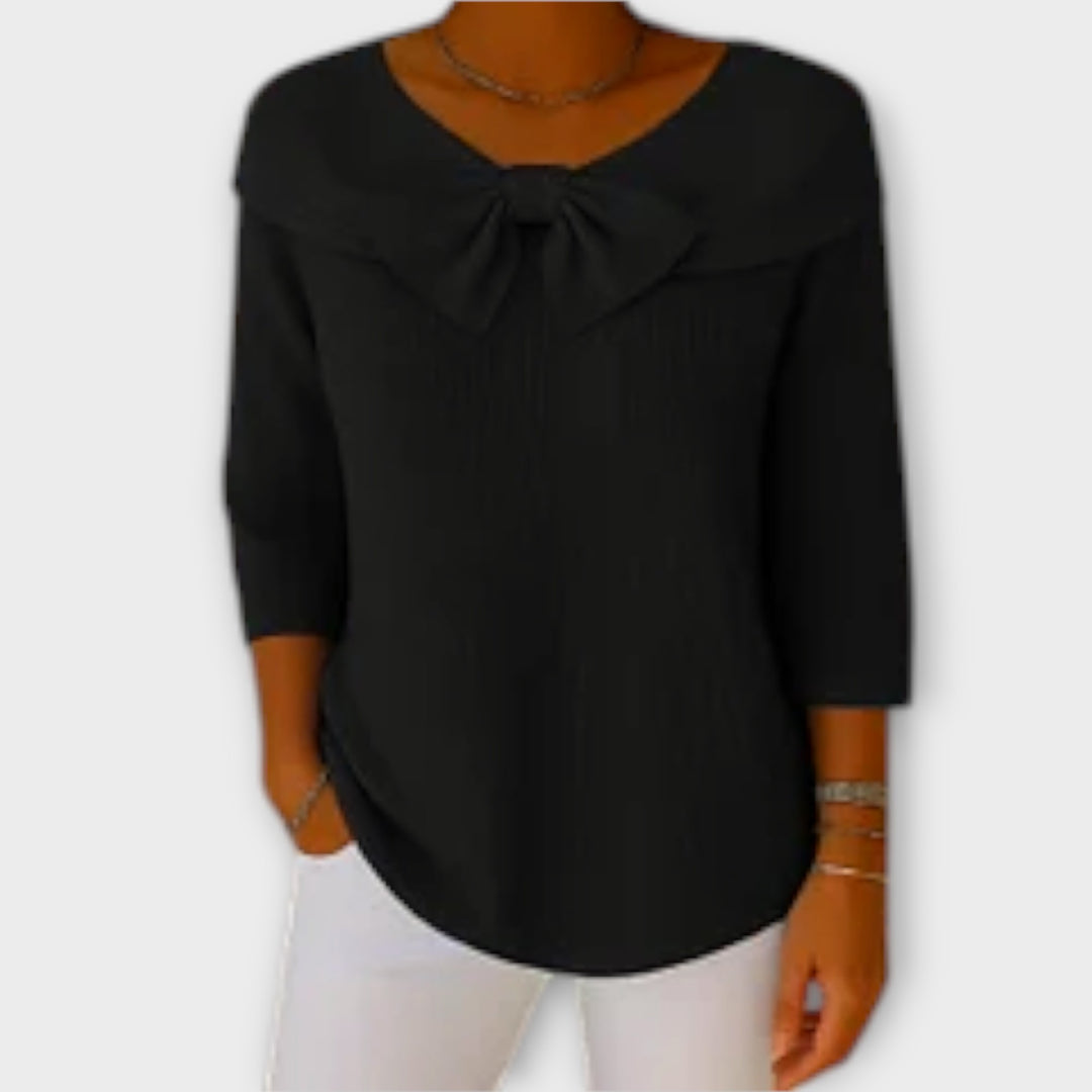 Bow-Detailed Off-Shoulder Knit Top