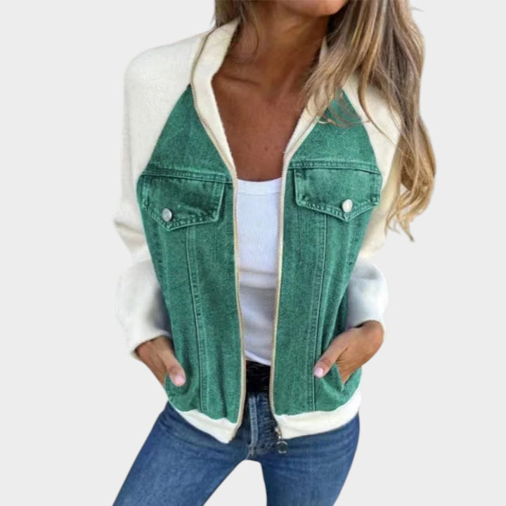 Casual Contrast Zip Denim Jacket