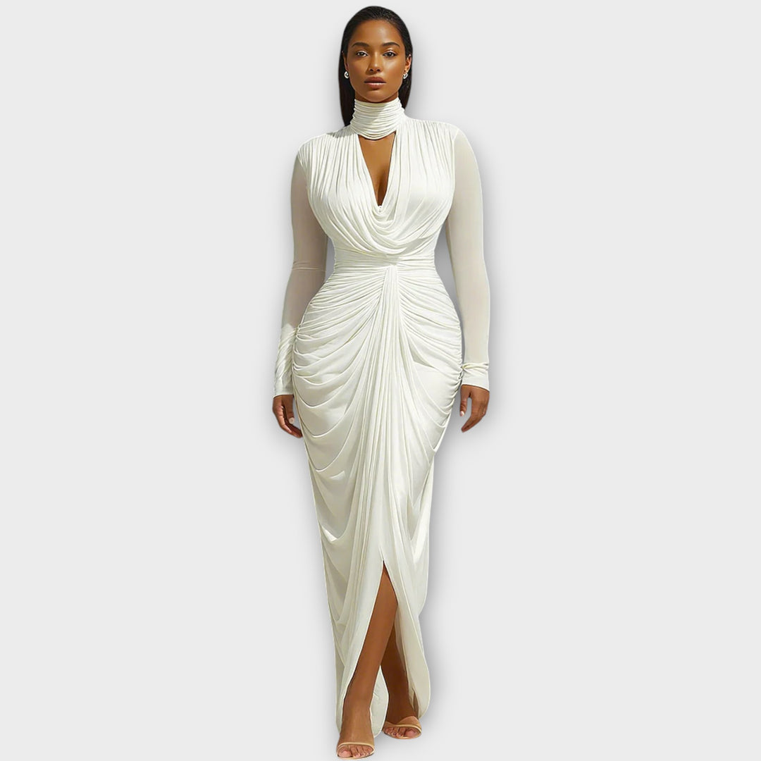 Elegant High-Neck Draped Evening Gown