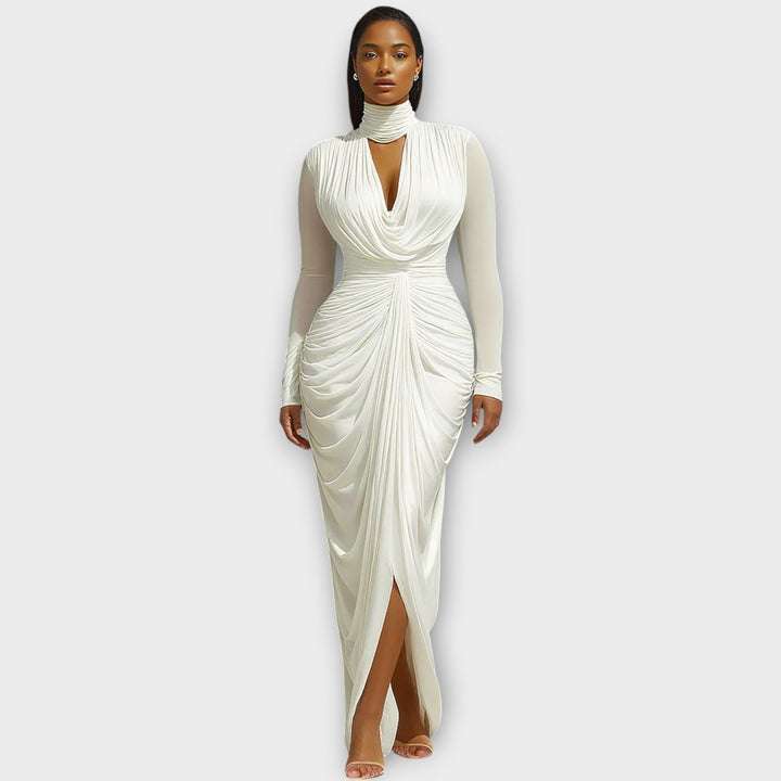 Elegant High-Neck Draped Evening Gown