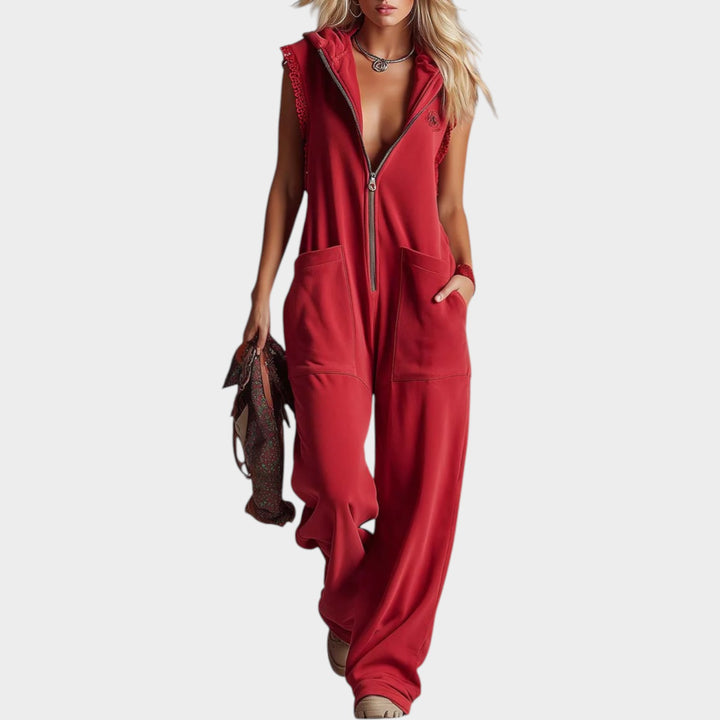 Casual Zip-Up Hooded Jumpsuit