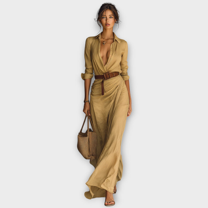 Elegant Draped Button Maxi Dress
