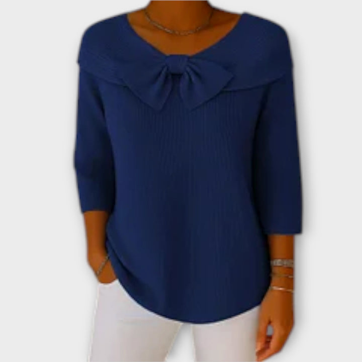 Bow-Detailed Off-Shoulder Knit Top