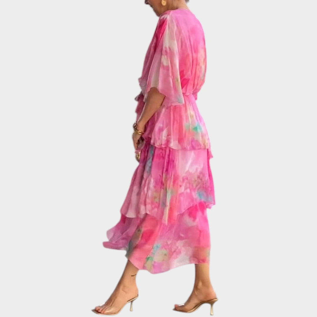 Elegant Floral Chiffon Maxi Dress