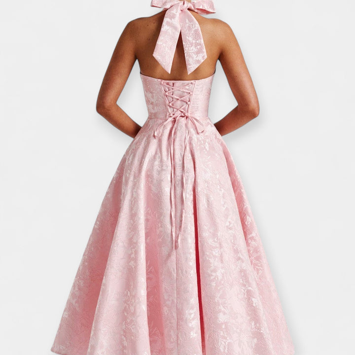 Midi Dress with Open Back and Corset Design