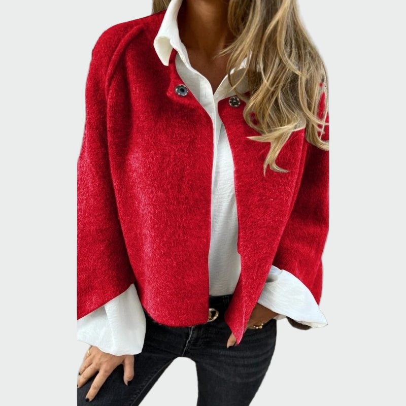 Short Wool Cardigan with Flared Sleeves
