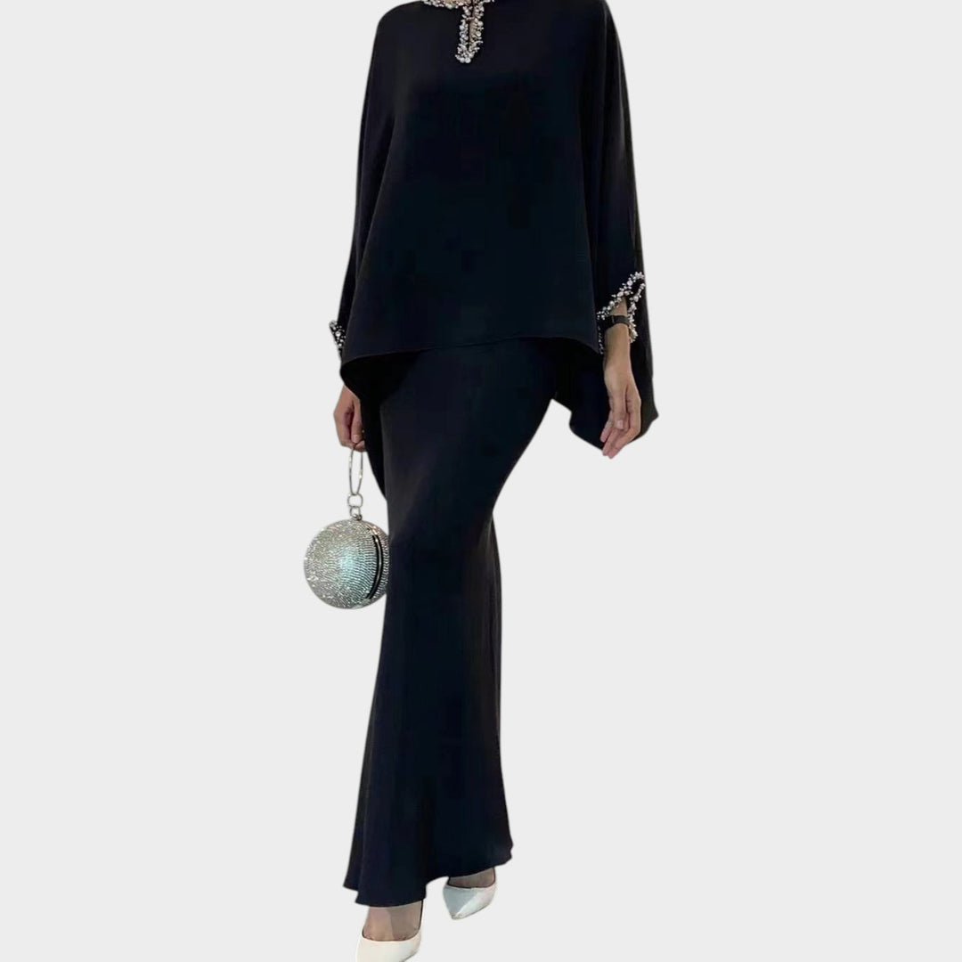 Elegant Draped Cape Two-Piece Set