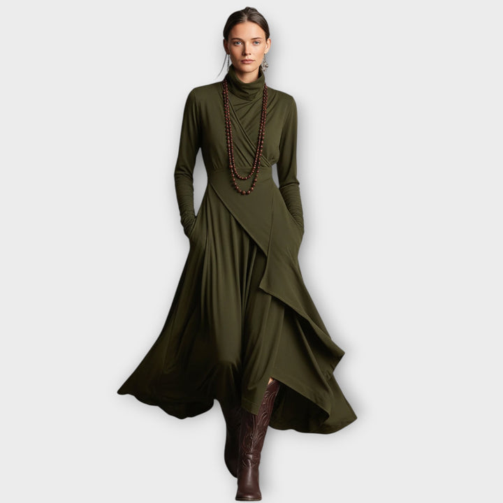 Draped Turtleneck Maxi Dress