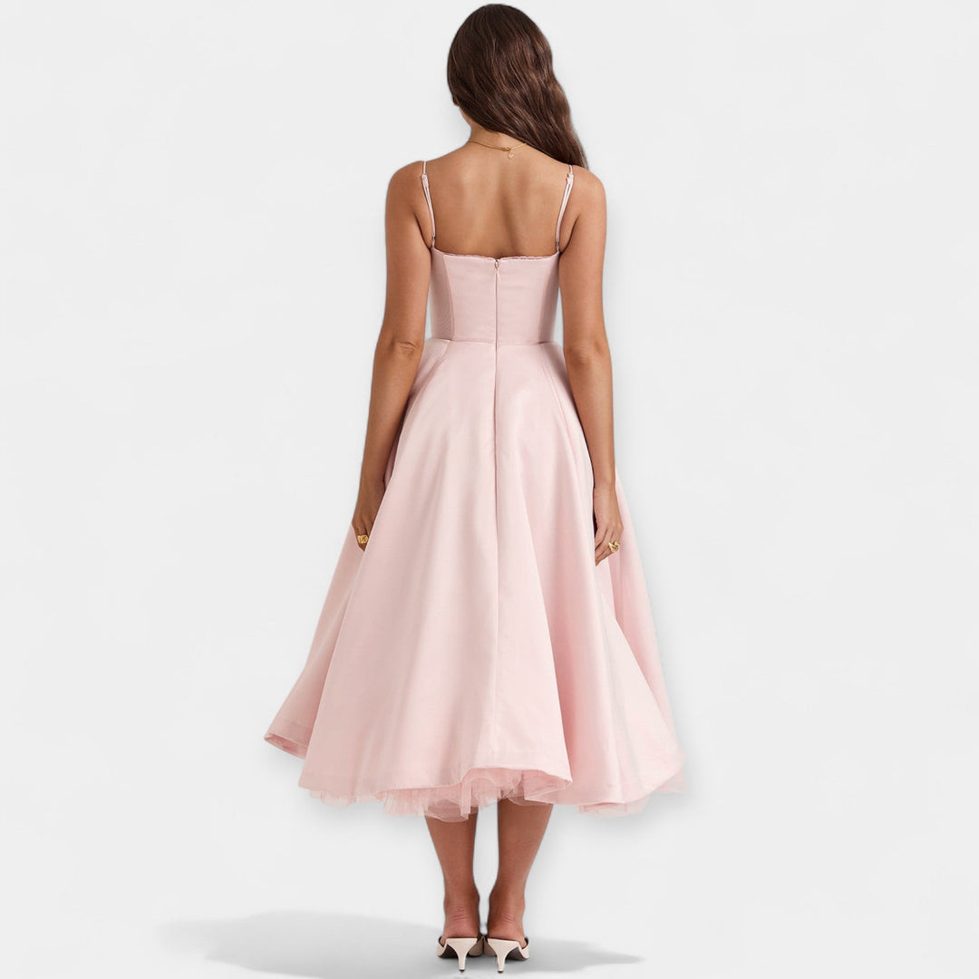 Midi Dress with Tulle Sheer Details