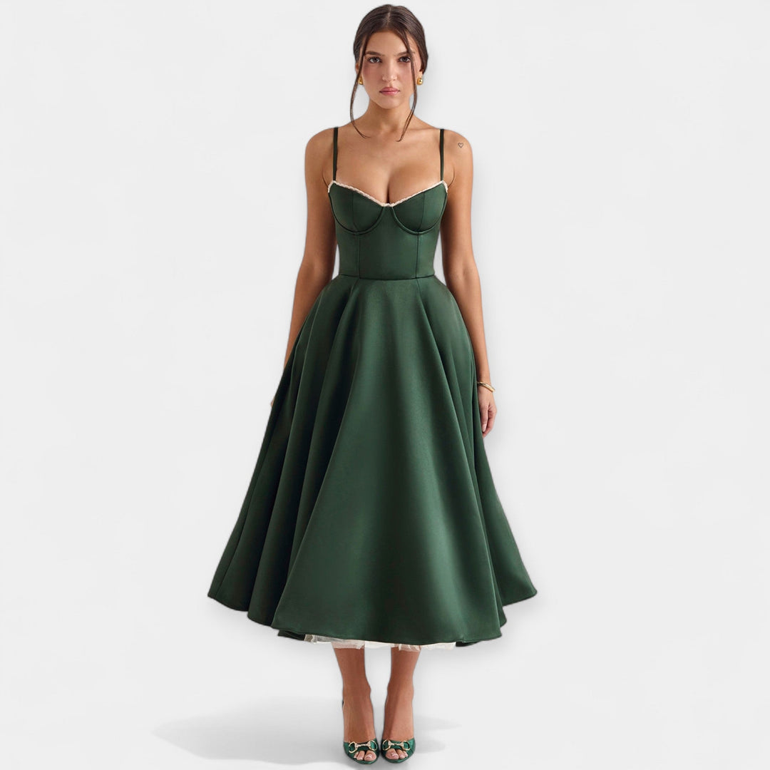 Midi Dress with Tulle Sheer Details