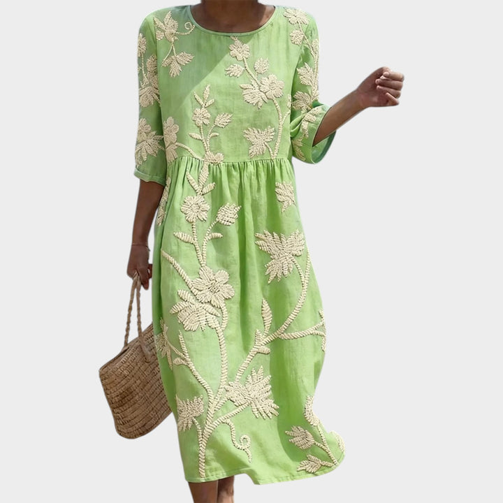 Embroidered Floral Midi Dress